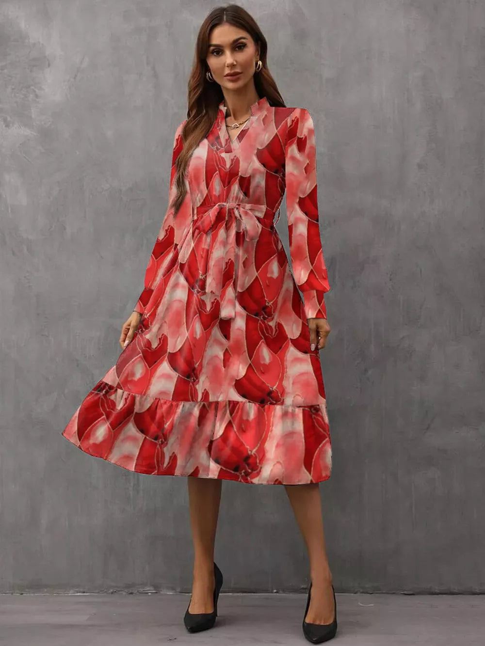 Robe Rouge Profond à Manches Longues