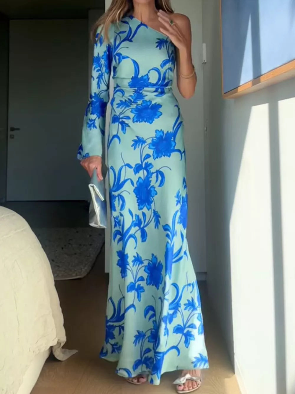 Robe Longue Asymétrique à Imprimé Floral