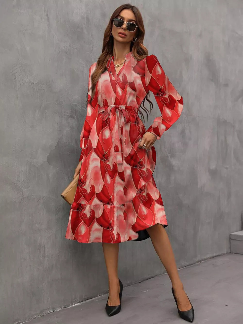 Robe Rouge Profond à Manches Longues