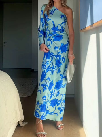 Robe Longue Asymétrique à Imprimé Floral